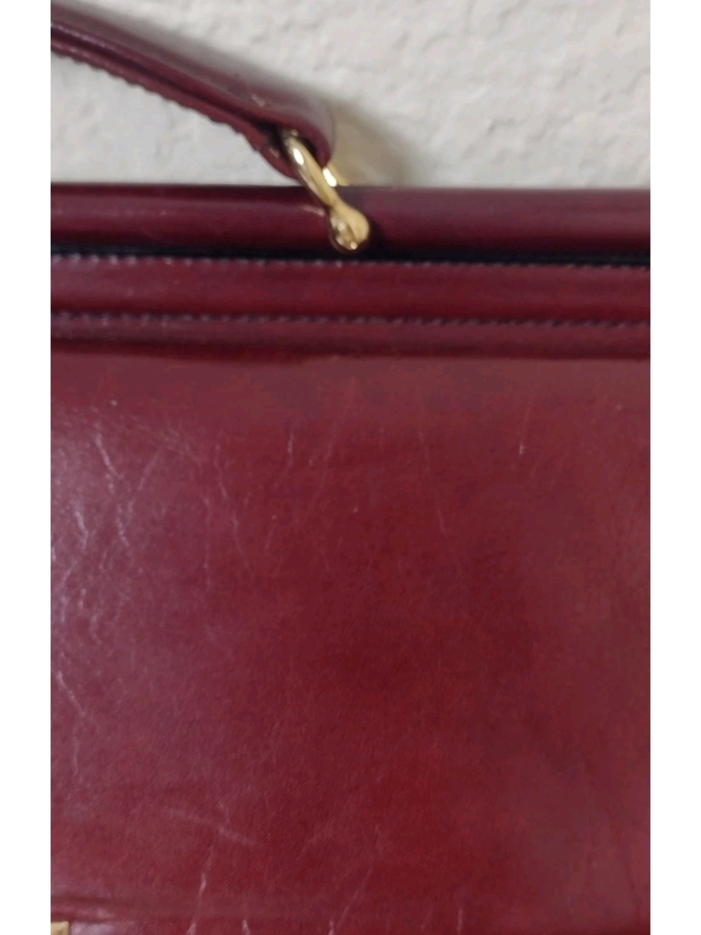Classic Burgundy Leather Briefcase with Gold Hardware - Picture 12 of 16